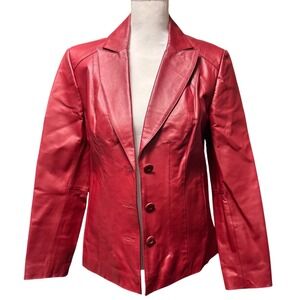 East 5th Red Nappa Leather Blazer Jacket Small Red 3-Button Tailored